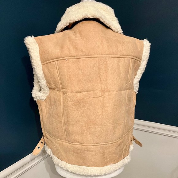 Women's Cream and Tan Shearling Vest - Picture 5 of 8